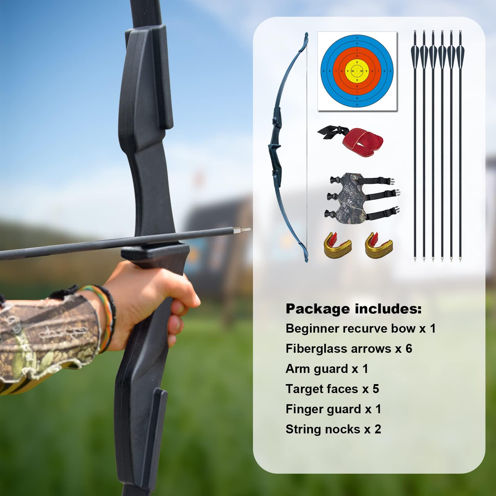 Tongtu Recurve Bow Right and Left Handed,Takedown Bow and Arrows for Adult & Youth Beginner 30lb 40lb Traditional Archery Bows Set with 6pcs Arrows