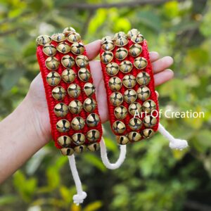 Art Of Creation Kathak Ghungroo Anklet Bells 3 Line 60 Big Bells Musical Dancing Instrument Classical Bharatnatayam Kuchchipudi Ghungru (Red Paded)