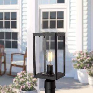 Beionxii Outdoor Post Lantern, 20inch Large Modern Lamp Post Light Fixture Exterior Pillar Lights with Pier Mount Base, Black Cast Aluminum w/Clear Cylinder Glass - A291P-2PK