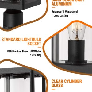 Beionxii Outdoor Post Lantern, 20inch Large Modern Lamp Post Light Fixture Exterior Pillar Lights with Pier Mount Base, Black Cast Aluminum w/Clear Cylinder Glass - A291P-2PK