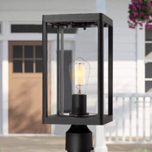 Beionxii Outdoor Post Lantern, 20inch Large Modern Lamp Post Light Fixture Exterior Pillar Lights with Pier Mount Base, Black Cast Aluminum w/Clear Cylinder Glass - A291P-2PK