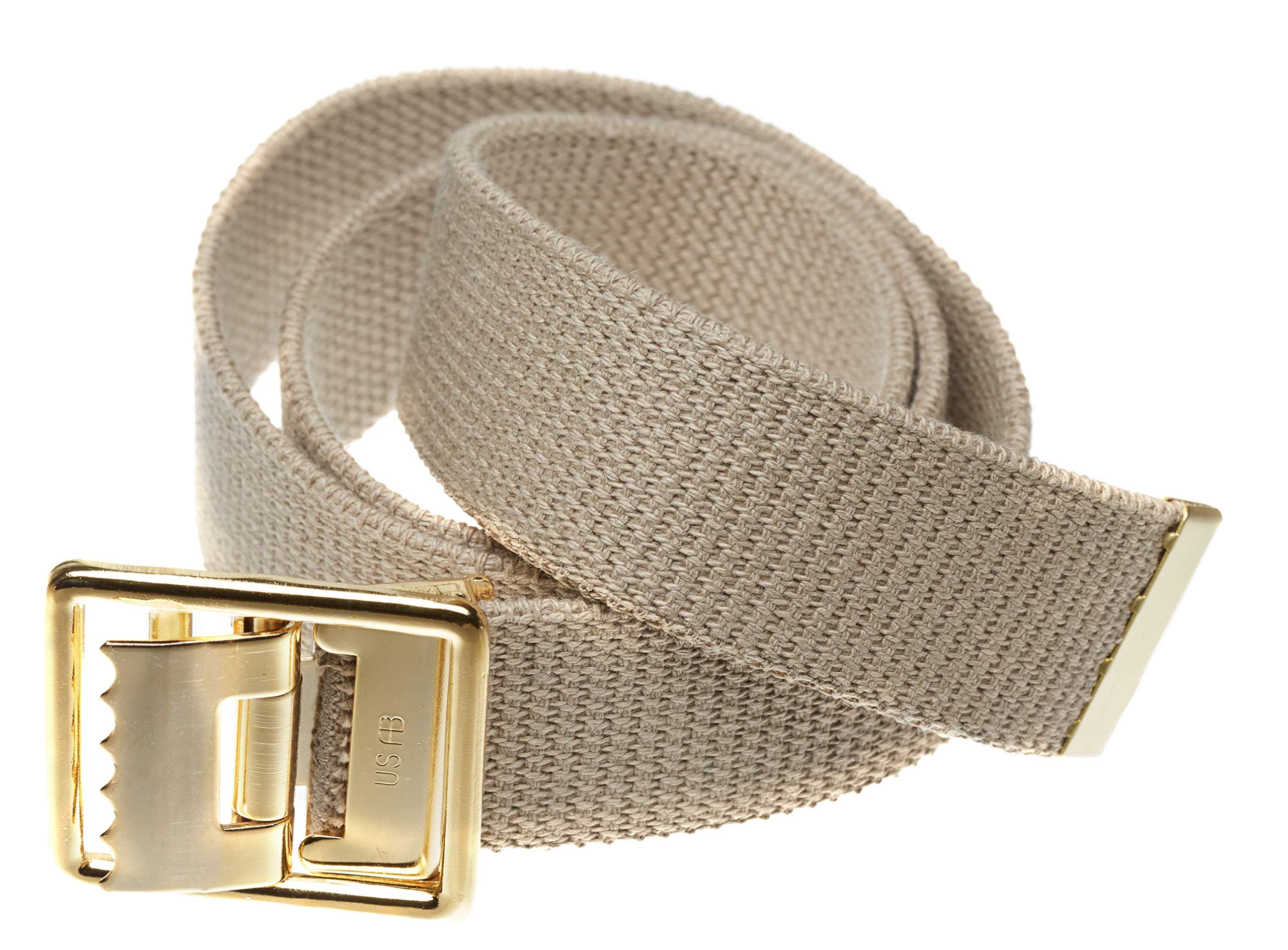 Jackster Marine Corps Military Grade Web Belt Solid Brass Buckle 54" Long Adjustable (Khaki)