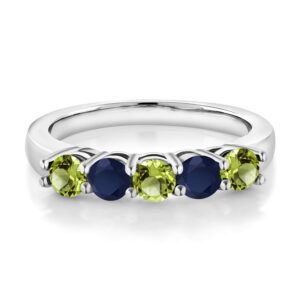 Gem Stone King 925 Sterling Silver Green Peridot and Blue Sapphire 5-Stone Wedding Anniversary Band Ring For Women (1.12 Cttw, Gemstone August Birthstone, Available In Size 5, 6, 7, 8, 9)