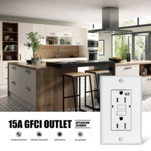 GFCI Outlet Receptacle 15 amp-Weather Resistant Self Testing Tamper Resistant Duplex Ground Fault Circuit Interrupter Outlet UL Certified for Home/Commercial/Outdoor/Indoor