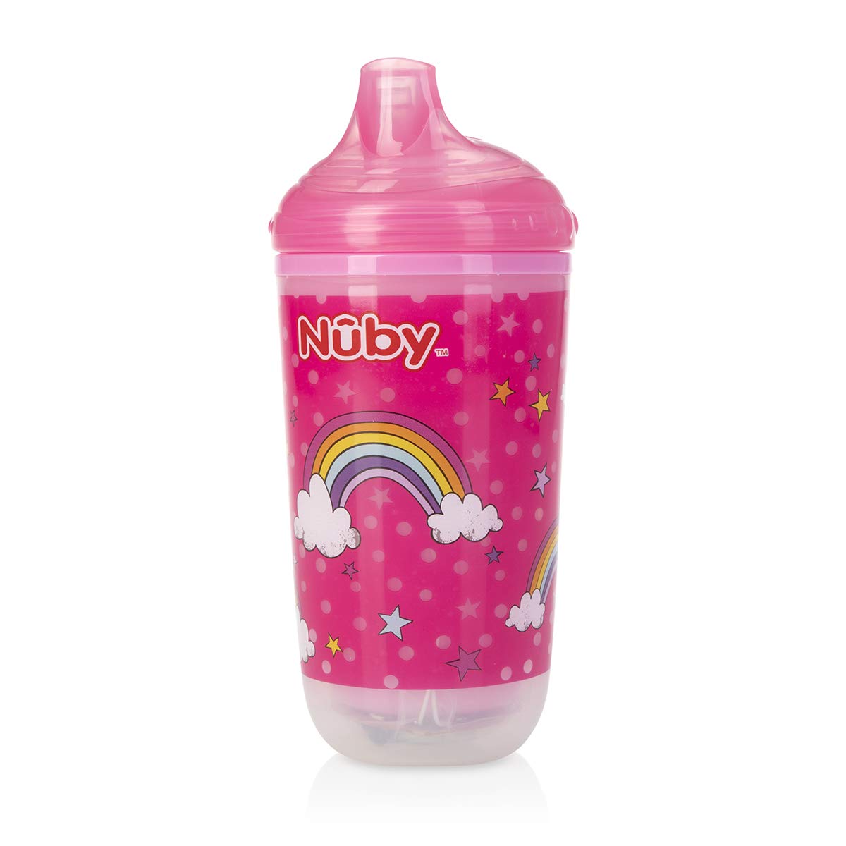 Nuby Insulated Light Up Cup with No Spill Bite Resistant Hard Spout, Pink Rainbow, 10 Oz