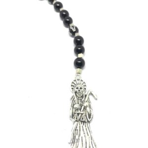 Acrylic Holy death's necklace, rosary style. Collar de la Santa Muerte de acrilico estilo rosario. Grim reaper Y style necklace.