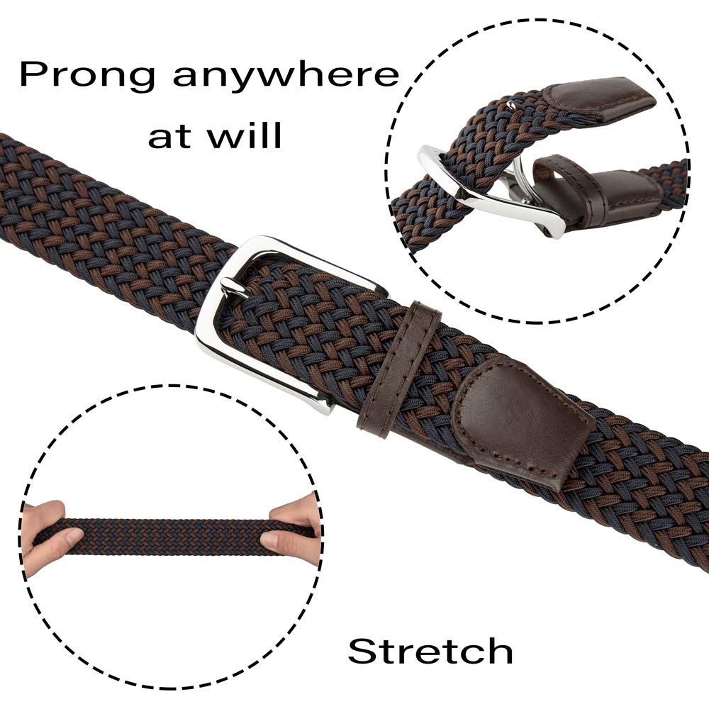 JUKMO Elastic Braided Belt, Stretch Woven Belt in Gift Box (Dark Blue/Coffee, Medium)