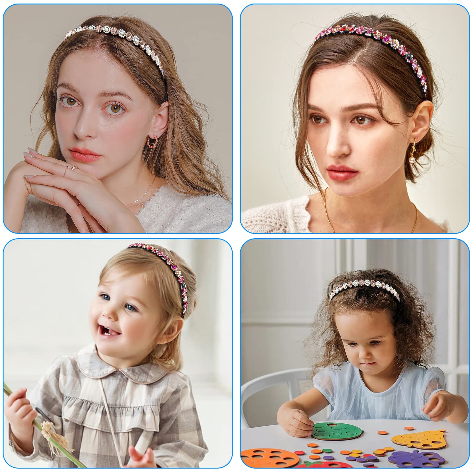 Yeshan Teeth Comb Headbands For Women with Rhinestone and Crystal beaded Plastic Hairband,Pack of 4