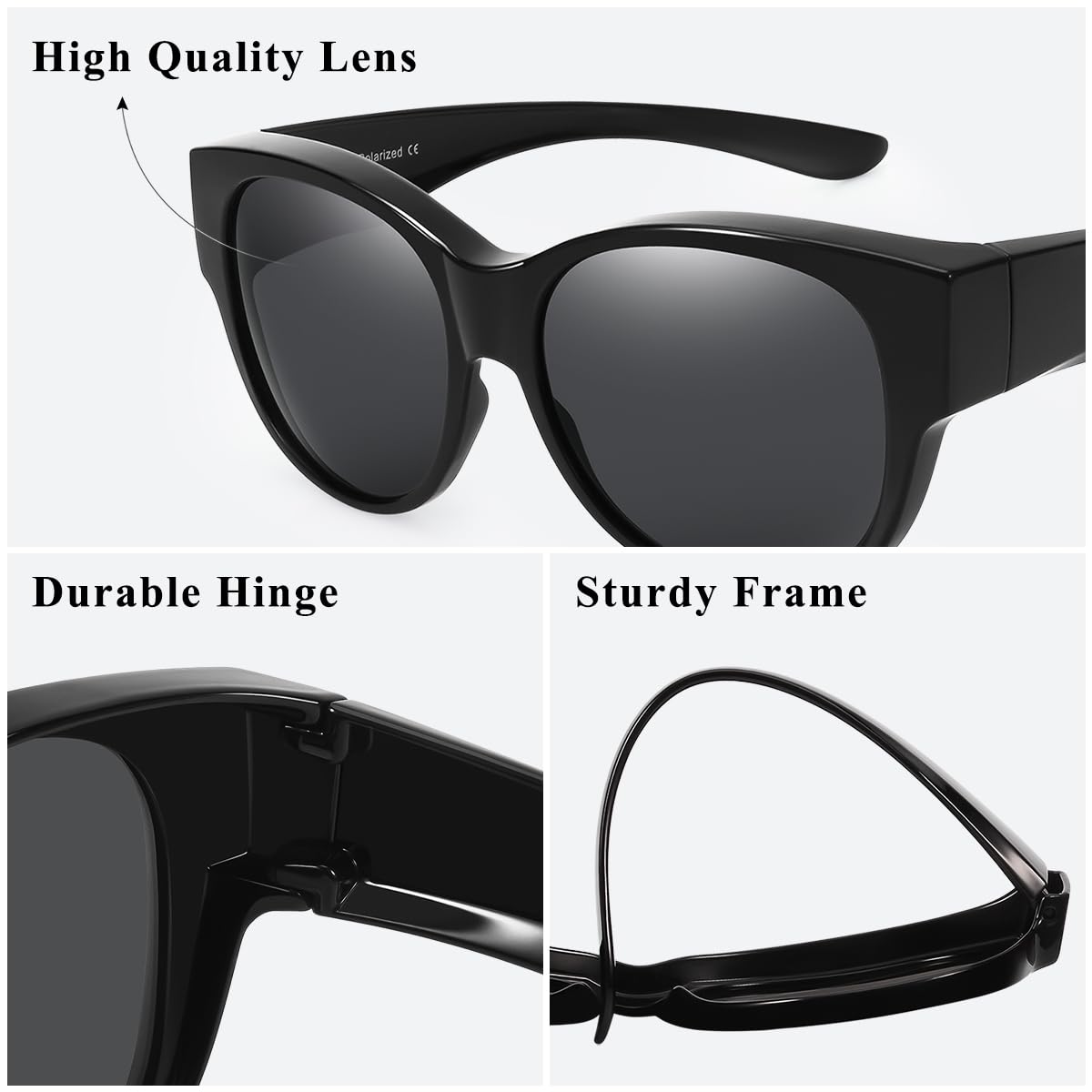 Br’Guras Oversized Polarized Fit over Sunglasses Over Glasses for Men and Women (Black, Black)