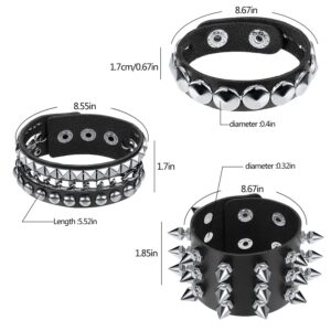 Hicarer 6 Pcs Spiked Studded Bracelets Punk Leather Rivets Bracelet Cuff for Men Women Halloween Accessories(Classic Style)