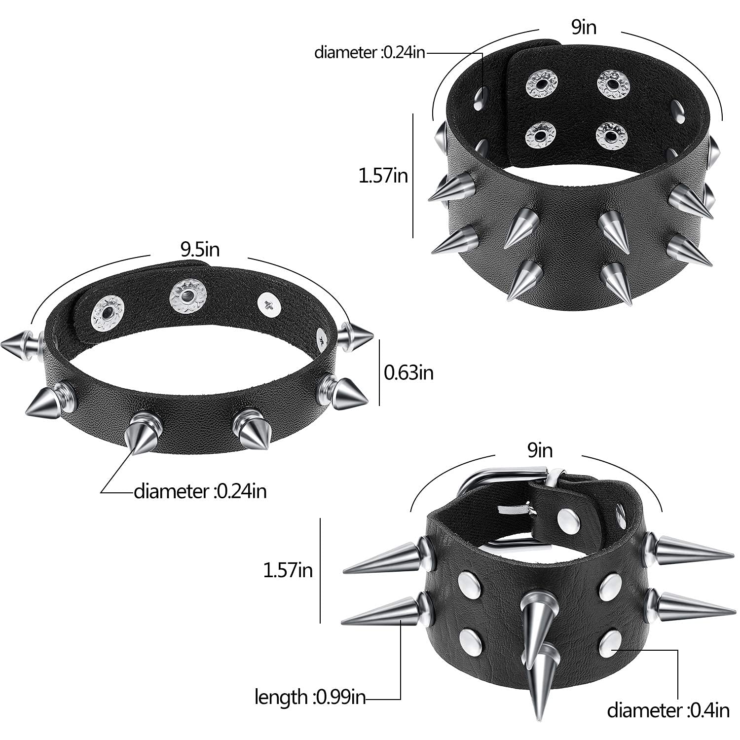 Hicarer 6 Pcs Spiked Studded Bracelets Punk Leather Rivets Bracelet Cuff for Men Women Halloween Accessories(Classic Style)