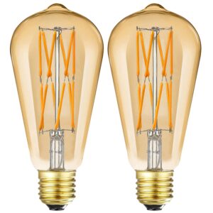 LEOOLS Dimmable Vintage LED Edison Bulbs 12W ,Equivalent 100 Watt, 2500K Warm White(Amber Gold Glass), E26 Base, Decorative Antique Shape, Squarrel Cage Filament Vintage Light Bulb, 2-Pack