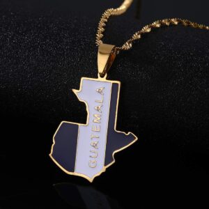 Stainless Steel Guatemala Map Flag Pendant Necklace for Women Men Jewelry Map of Guatemala (Gold Color 2)