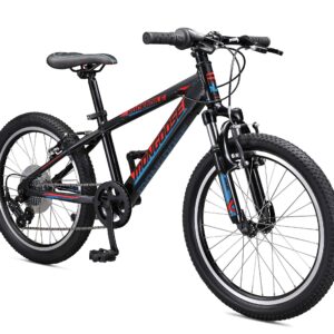 Mongoose Rockadile Kids Hardtail Mountain Bike, 20-Inch Wheels, Aluminum Step-Over Frame, 7-Speed Drivetrain, Black