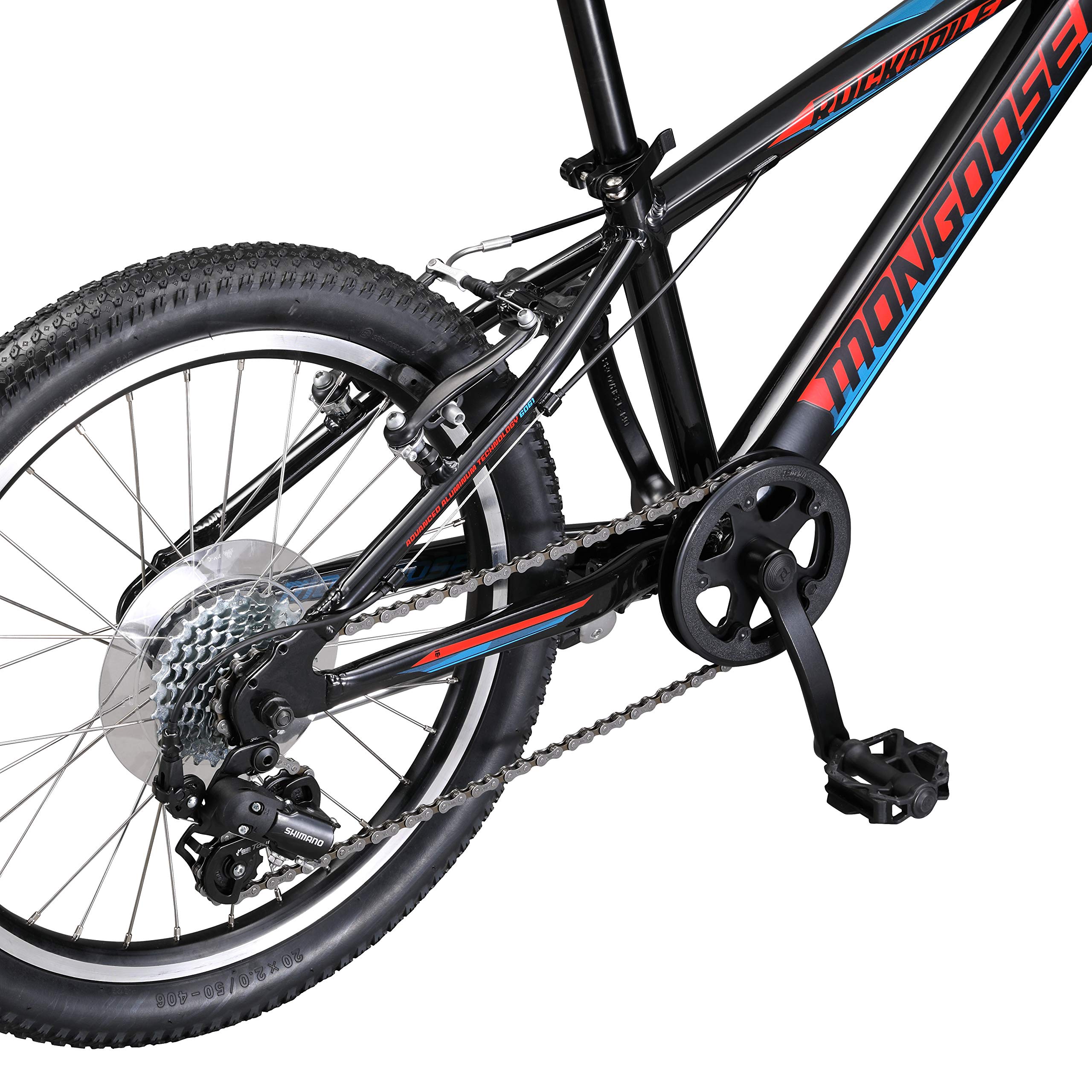 Mongoose Rockadile Kids Hardtail Mountain Bike, 20-Inch Wheels, Aluminum Step-Over Frame, 7-Speed Drivetrain, Black