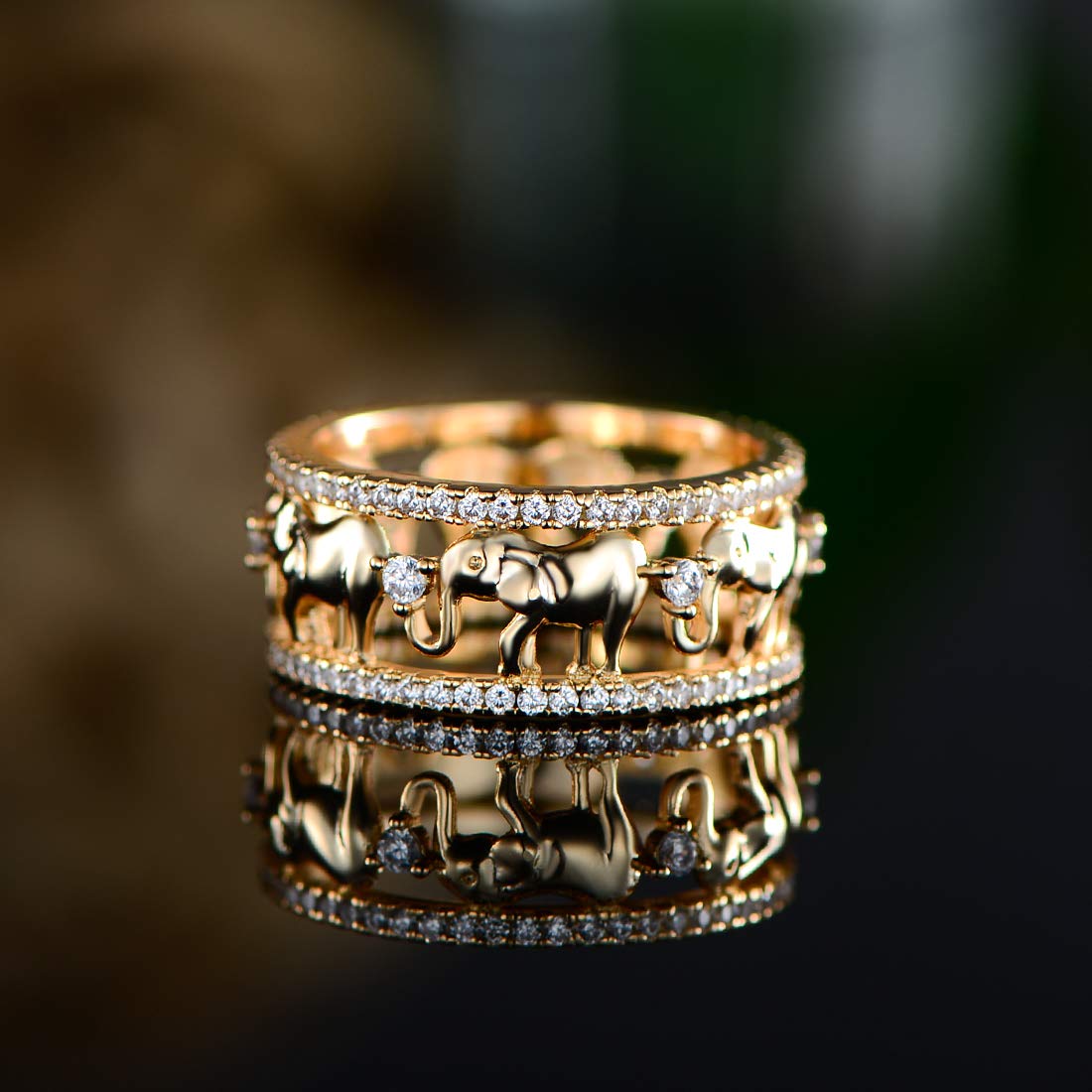 Barzel 18k Gold & 2-Tone Plated Elephant Cubic Zirconia Eternity Ring (Gold, 8)