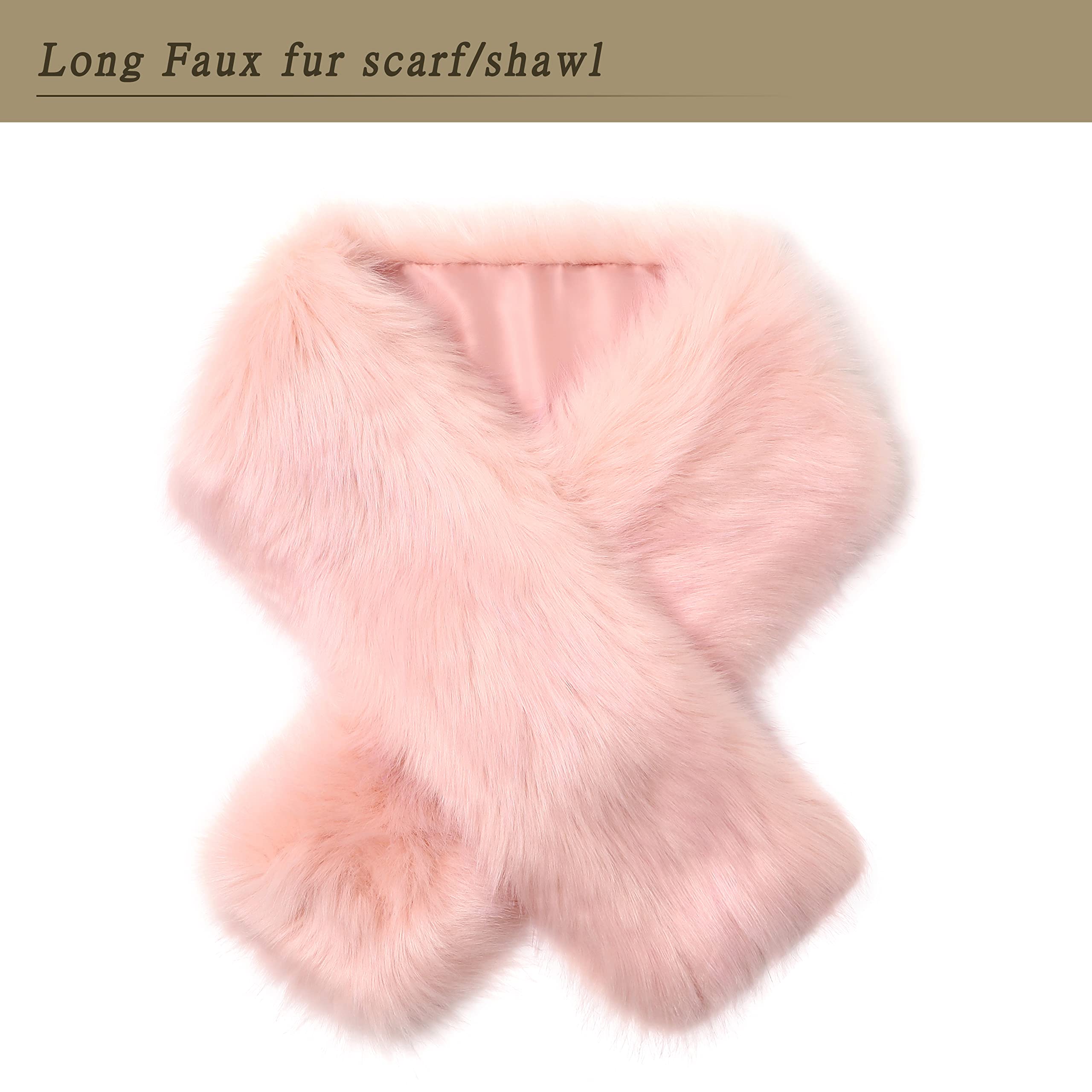 Dikoaina Women's Winter Fake Faux Fur Scarf Wrap Collar Shawl Shrug (63"/160cm, New Pure Pink)