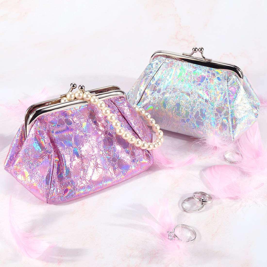 Oyachic 2 PCS Pretty Coin Purse,Cute Hologram Change Purse,Small Leather Wallet with Clasp Pouch for Woman Girls