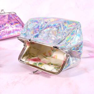 Oyachic 2 PCS Pretty Coin Purse,Cute Hologram Change Purse,Small Leather Wallet with Clasp Pouch for Woman Girls