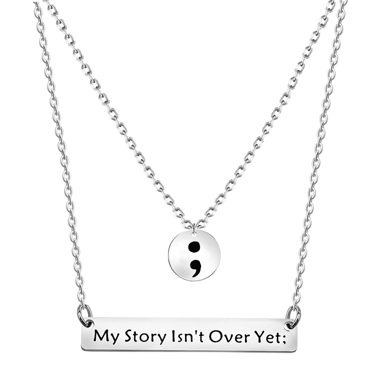 LQRI My Story Isn't Over Yet Necklace Semicolon Bar Necklace Set Mental Health Suicide Prevention Awareness Depression Awareness Jewelry