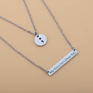 LQRI My Story Isn't Over Yet Necklace Semicolon Bar Necklace Set Mental Health Suicide Prevention Awareness Depression Awareness Jewelry