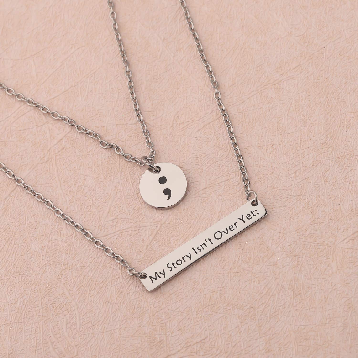 LQRI My Story Isn't Over Yet Necklace Semicolon Bar Necklace Set Mental Health Suicide Prevention Awareness Depression Awareness Jewelry