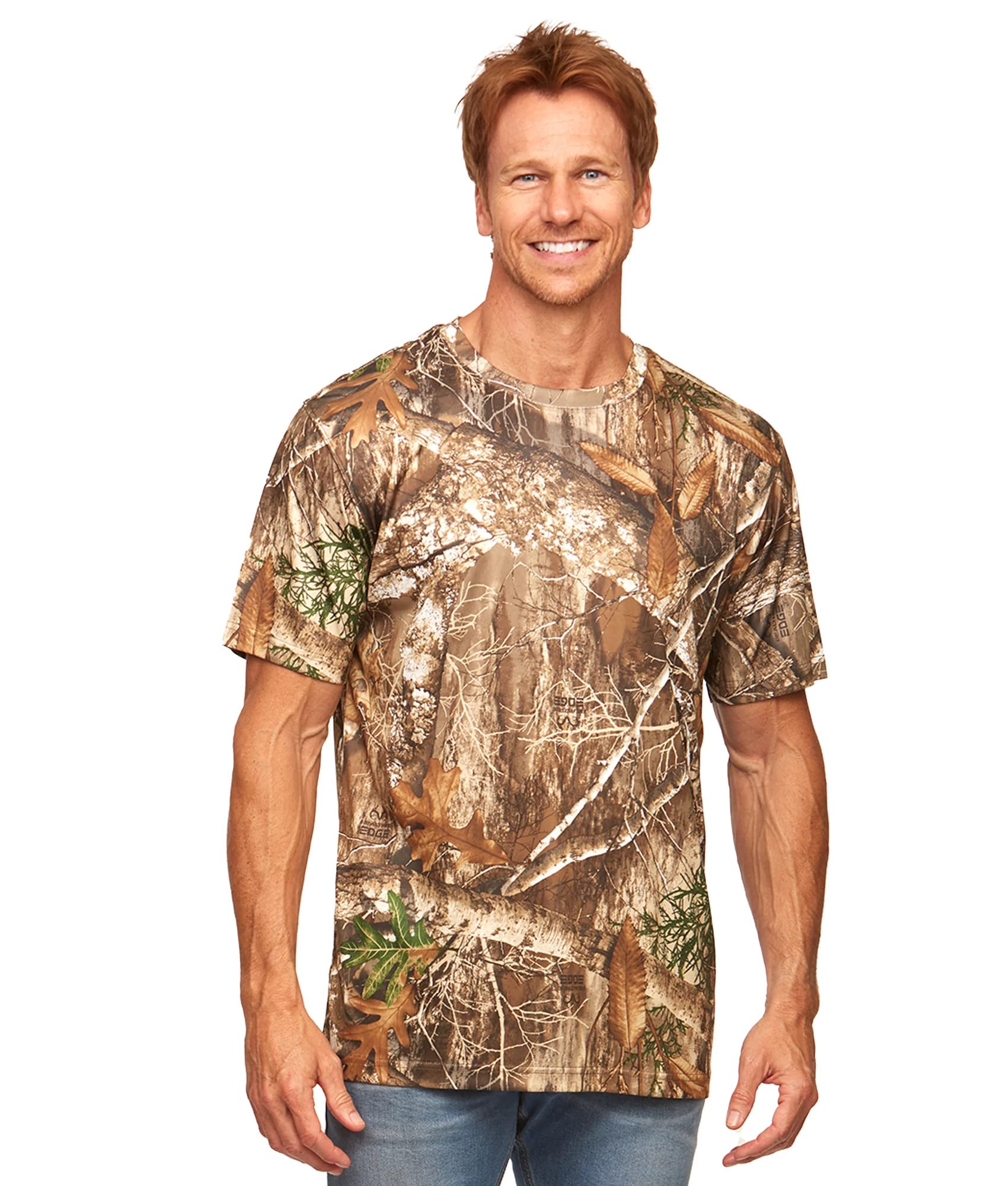 Realtree Men's Essential Camo Lightweight Performance Short Sleeve Shirt (RT Edge, Large)