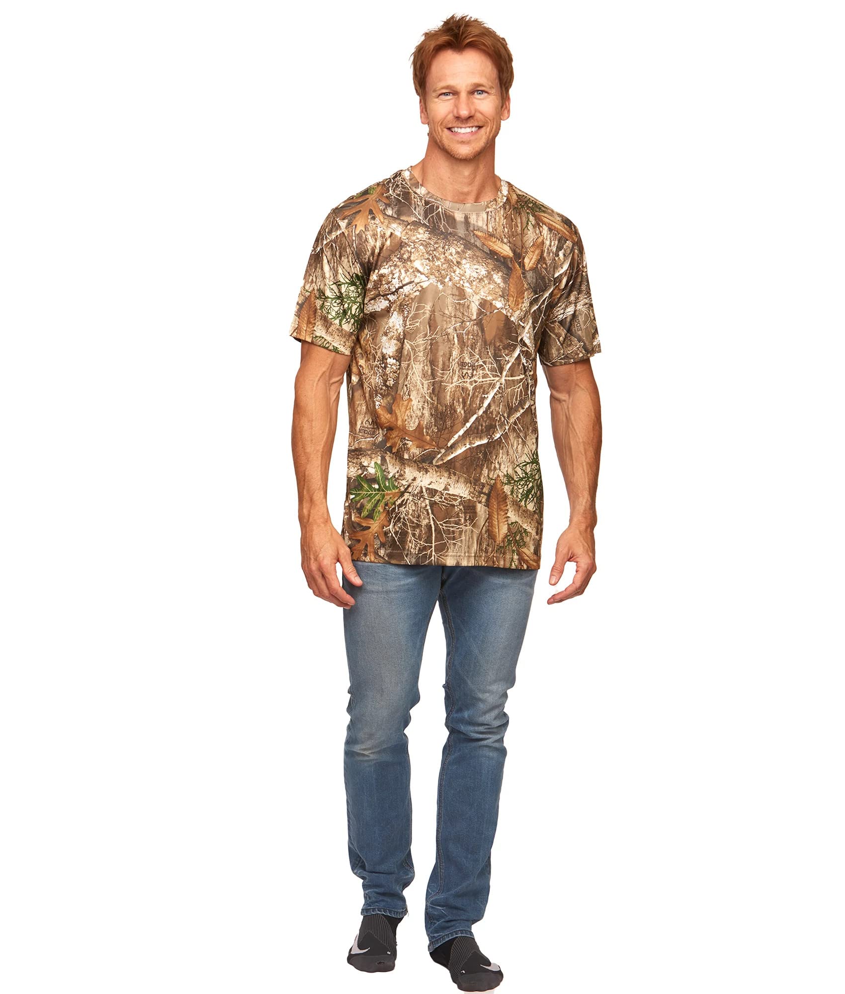 Realtree Men's Essential Camo Lightweight Performance Short Sleeve Shirt (RT Edge, Large)