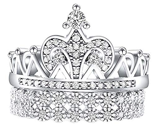 VPKJewelry 2.40 ct Real 925 Sterling Silver Wedding Engagement Crown 2 pc set Ring The best gifts for Women Ladies (7.5)