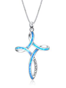 winnicaca opal cross necklace for women 925 sterling silver celtic blue fire opal cross pendant necklaces faith hope love christian jewelry gifts for women daughter her lover birthday gifts