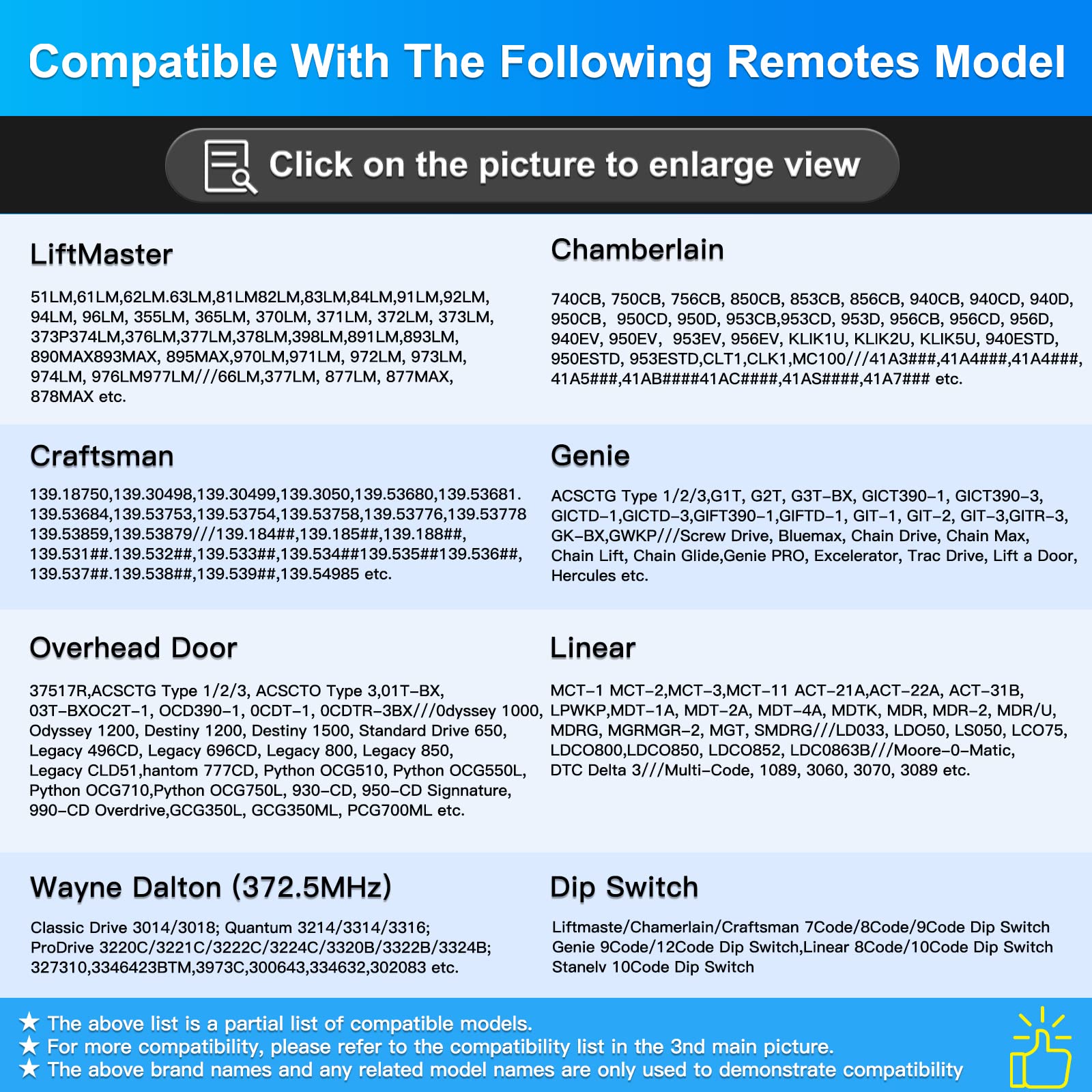 Universal Garage Door Opener Remote Compatible with LiftMaster Chamberlain Genie Craftsman Linear Wayne Dalton Overhead Door and More has Learn Button or Dip Switch