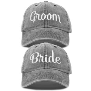 DALIX Bride Groom Dad Hats Baseball Cap Newlywed Wedding Party Gift Washed Black