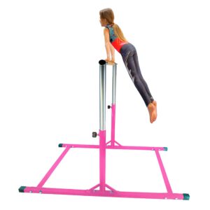 Kids Kip Bar Jungle Gym Professional Horizontal Gymnastics Asymmetric Bar Height Adjustable Expandable 3 to 5 FT Pink