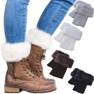 duoqian women winter faux fur trim boot cuffs socks crochet knitting short leg warmers 4 pack