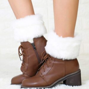 DUOQIAN Women Winter Faux Fur trim Boot Cuffs Socks Crochet Knitting Short Leg Warmers 4 Pack