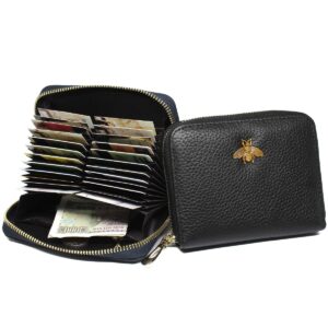 imeetu RFID Credit Card Holder Leather Zipper Card Case Wallet 24 Card Slots for Women (Black)