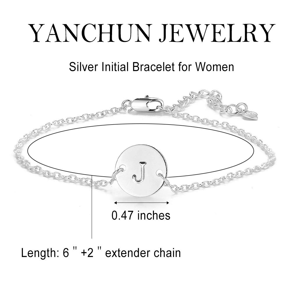 YANCHUN Silver K Initial Bracelet for Women Adjustable Round Disc Alphabet Letters Bracelet for Girls (K)