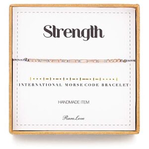 rarelove strength morse code bracelets be strong inspirational encouragement friendship gift for women tiny beads grey string bracelet