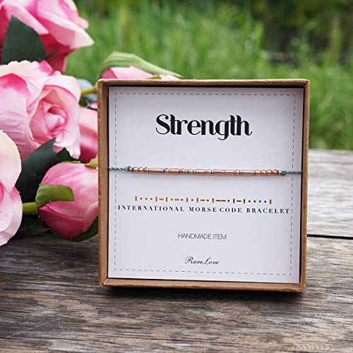 RareLove Strength Morse Code Bracelets Be Strong Inspirational Encouragement Friendship Gift For Women Tiny Beads Grey String Bracelet