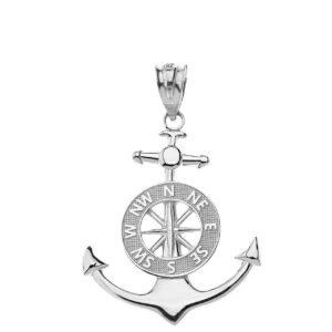 sterling silver mariners compass nautical anchor ship wheel charm pendant