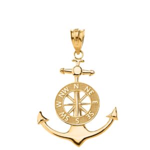 Certified 14k Yellow Gold Nautical Anchor Ship Wheel Mariners Compass Charm Pendant