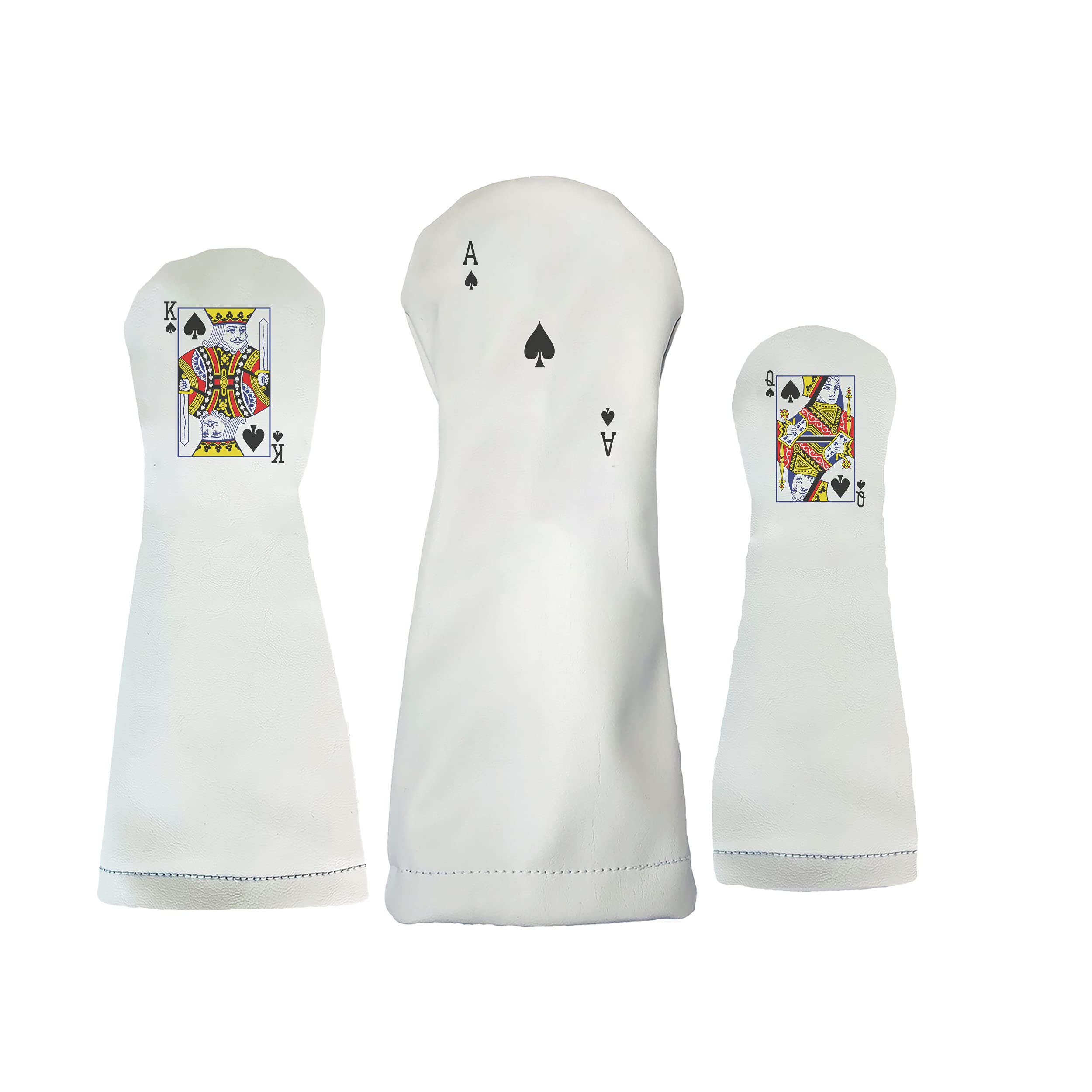 Spades Poker Playing Card Sunfish Leather Golf Club Headcover Set Ace Driver, King Fairway, Queen Hybrid