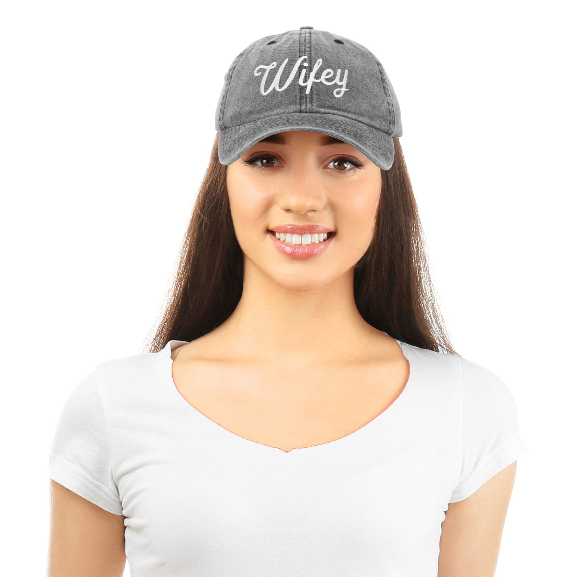 DALIX Wifey Hubby Couples Dad Hats Baseball Caps Gift Set of 2 in Washed Black