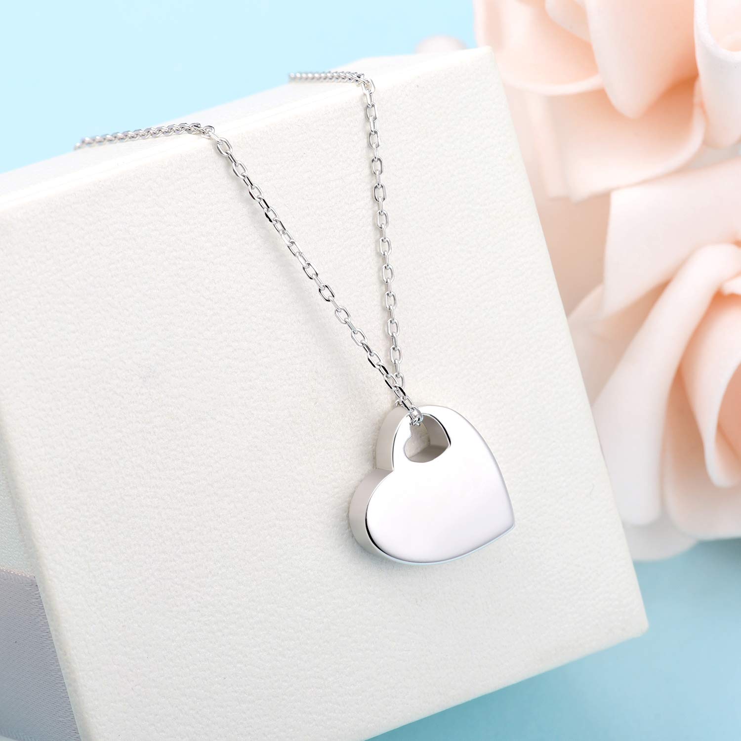 Jinlou Loved Ones Urn Pendant Necklace 925 Sterling Silver Keepsake Memorial Heart Cremation Jewelry for Women(Simple)