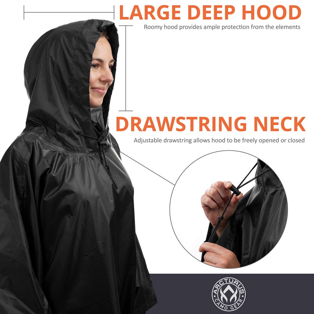 Arcturus Lightweight Ripstop Nylon Poncho with Adjustable Hood (Blue)