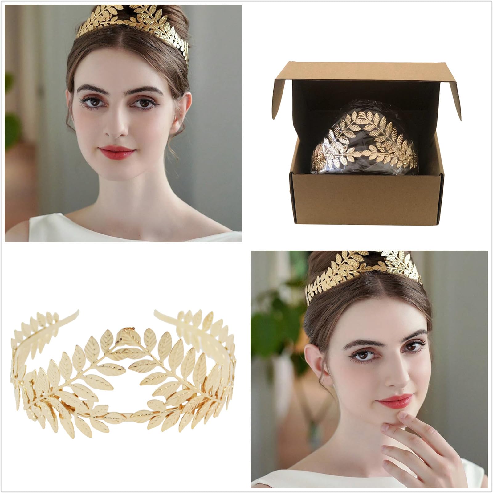 HIPIHOM Greek Goddess Crown Bridal Gold Leaf Headband Wedding Party Halloween Headpiece