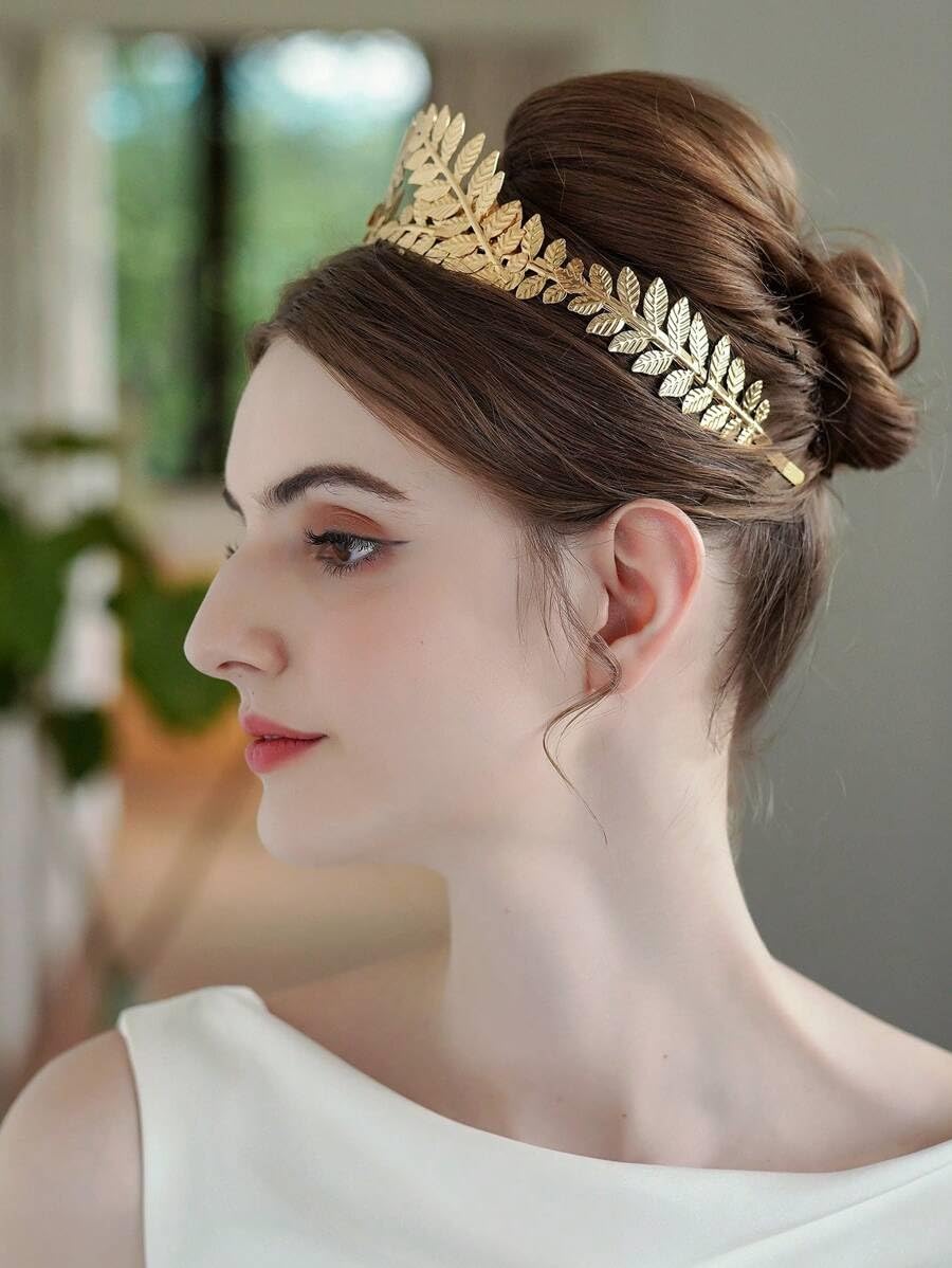 HIPIHOM Greek Goddess Crown Bridal Gold Leaf Headband Wedding Party Halloween Headpiece