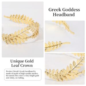 HIPIHOM Greek Goddess Crown Bridal Gold Leaf Headband Wedding Party Halloween Headpiece