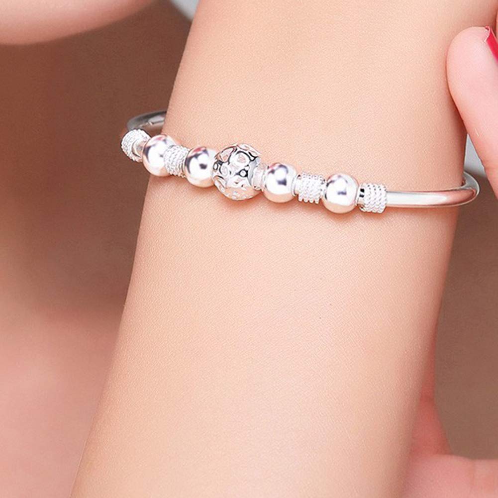 BONYOUN smallwoodi Bangle Bracelet, Hollow Bead Charm Bracelet Bangle Fashion Women Adjustable Party Women's 925 Sterling Similar Silver beads Jewelry for Men for Women Silver