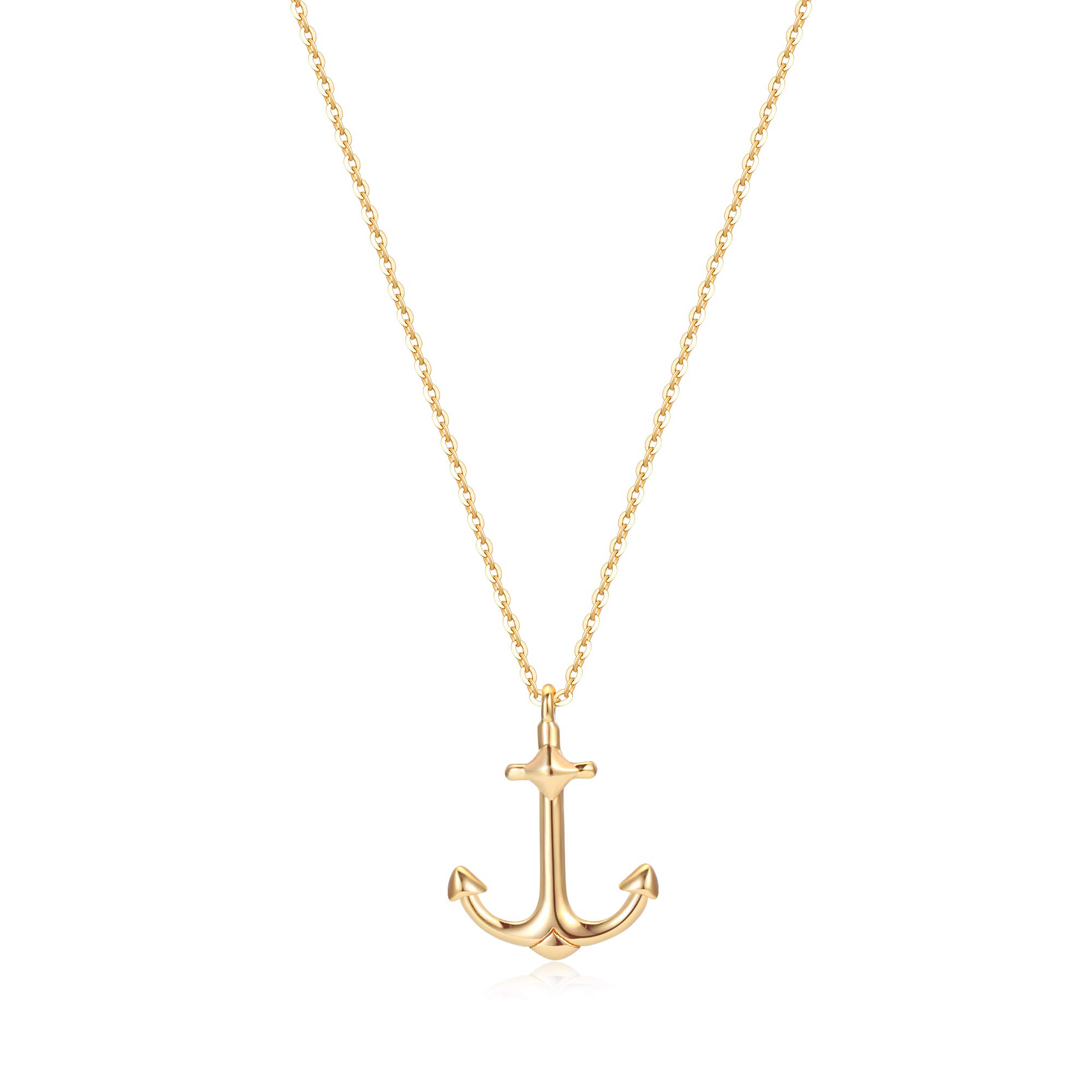 MEVECCO Gold Dainty Anchor Pendant Necklace,14K Gold Plated Cute Horizontal Hammered Necklace for Women